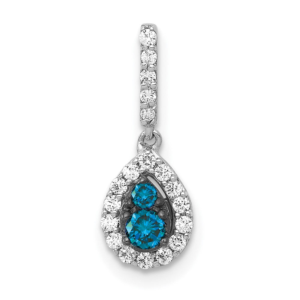 Solid 14k White Gold 1/4ct. Blue/White Simulated CZ Teardrop Pendant