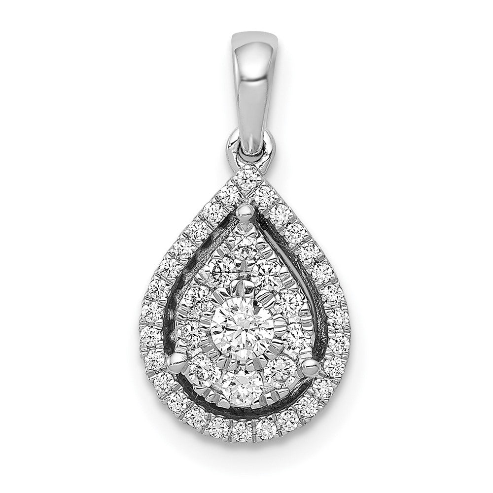 14k White Gold Real Diamond Teardrop Pendant