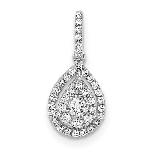 Solid 14k White Gold 1/4ct.Simulated CZ Teardrop Pendant