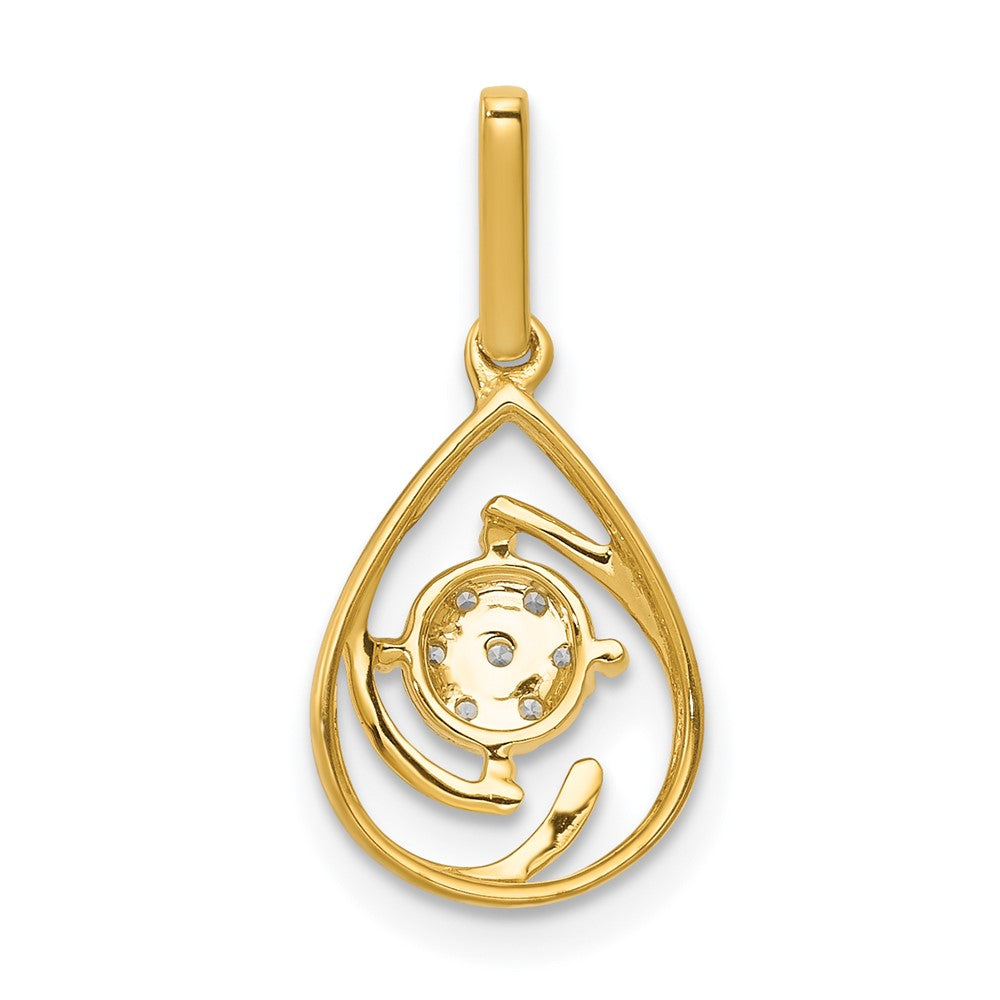 Solid 14k Yellow Gold Polished 1/15ct. Simulated CZ Fancy Teardrop Pendant