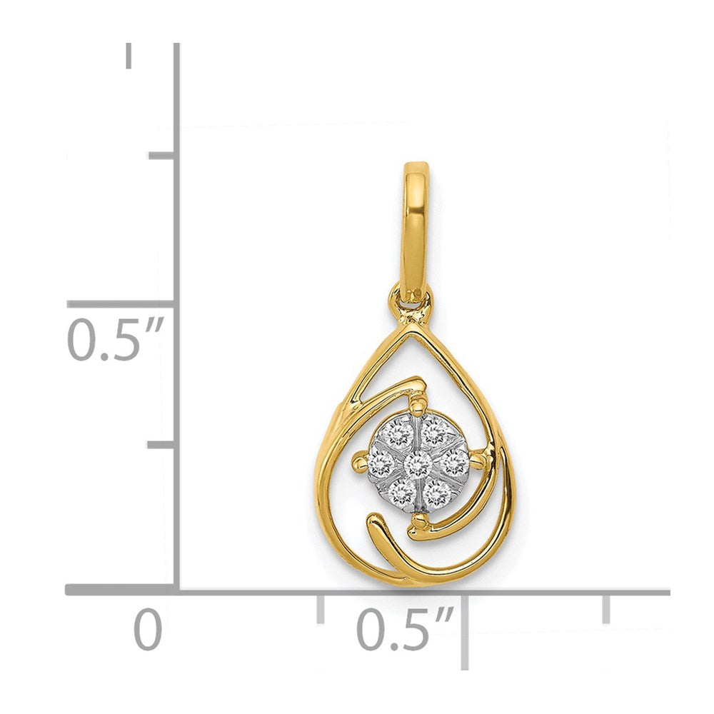 14K Yellow Gold Polished 1/15ct. Real Diamond Fancy Teardrop Pendant