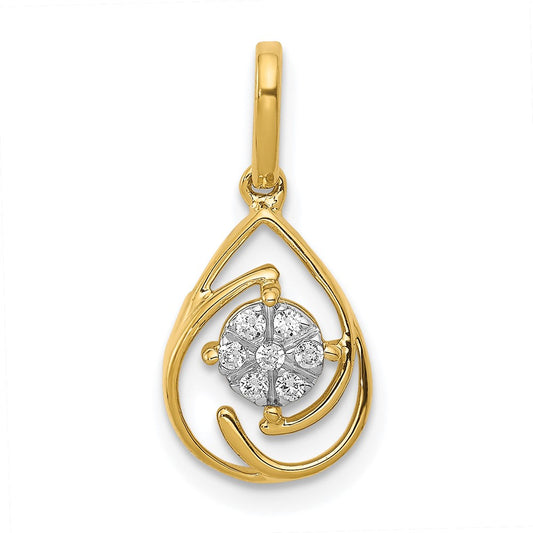 Solid 14k Yellow Gold Polished 1/15ct. Simulated CZ Fancy Teardrop Pendant