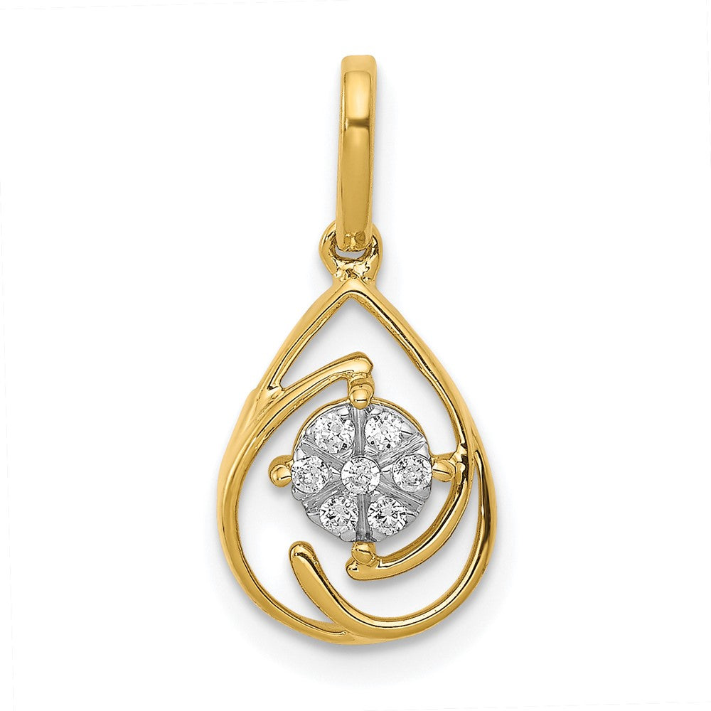 14K Yellow Gold Polished 1/15ct. Real Diamond Fancy Teardrop Pendant