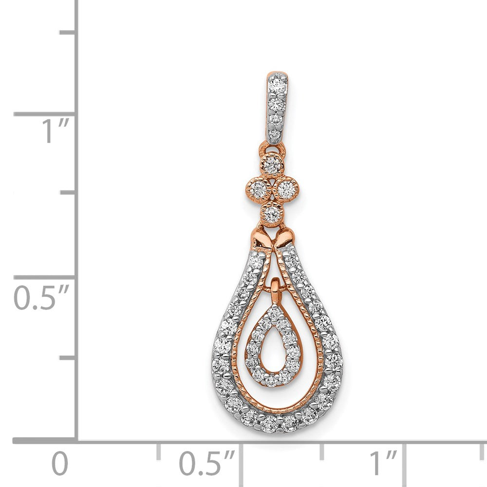 14k Rose Gold 1/3ct. Real Diamond Double Teardrop Dangle Pendant