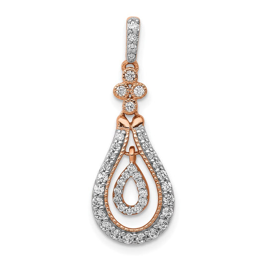 14k Rose Gold 1/3ct. Real Diamond Double Teardrop Dangle Pendant