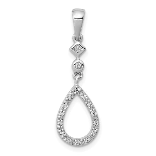 14k White Gold 1/8ct. Vintage Teardrop Real Diamond Pendant