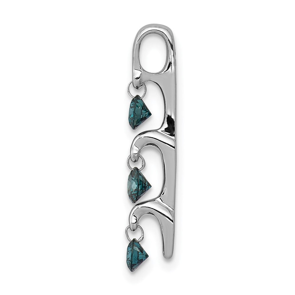 Solid 14k White Gold 1/3ct. Blue Simulated CZ 3-stone Slide Pendant