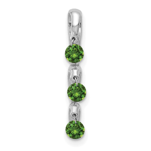 Solid 14k White Gold 1/3ct. Green Simulated CZ 3-stone Slide Pendant