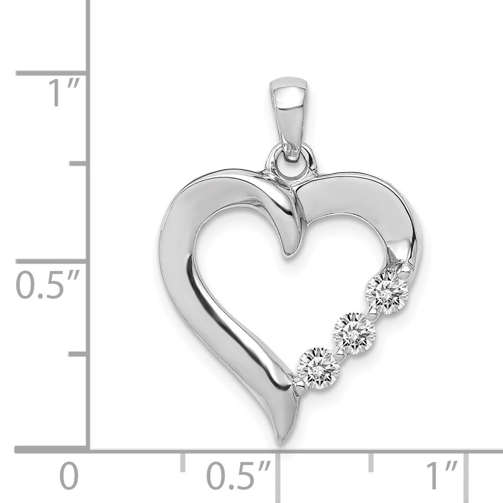 14k White Gold Three Stone 1/4ct. Real Diamond Heart Pendant