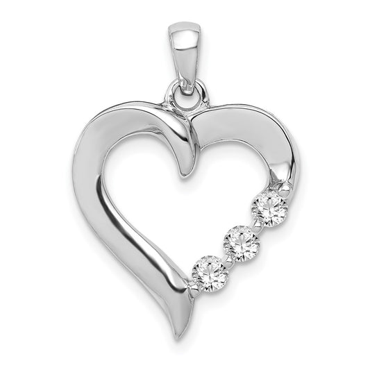 14k White Gold Three Stone 1/4ct. Real Diamond Heart Pendant