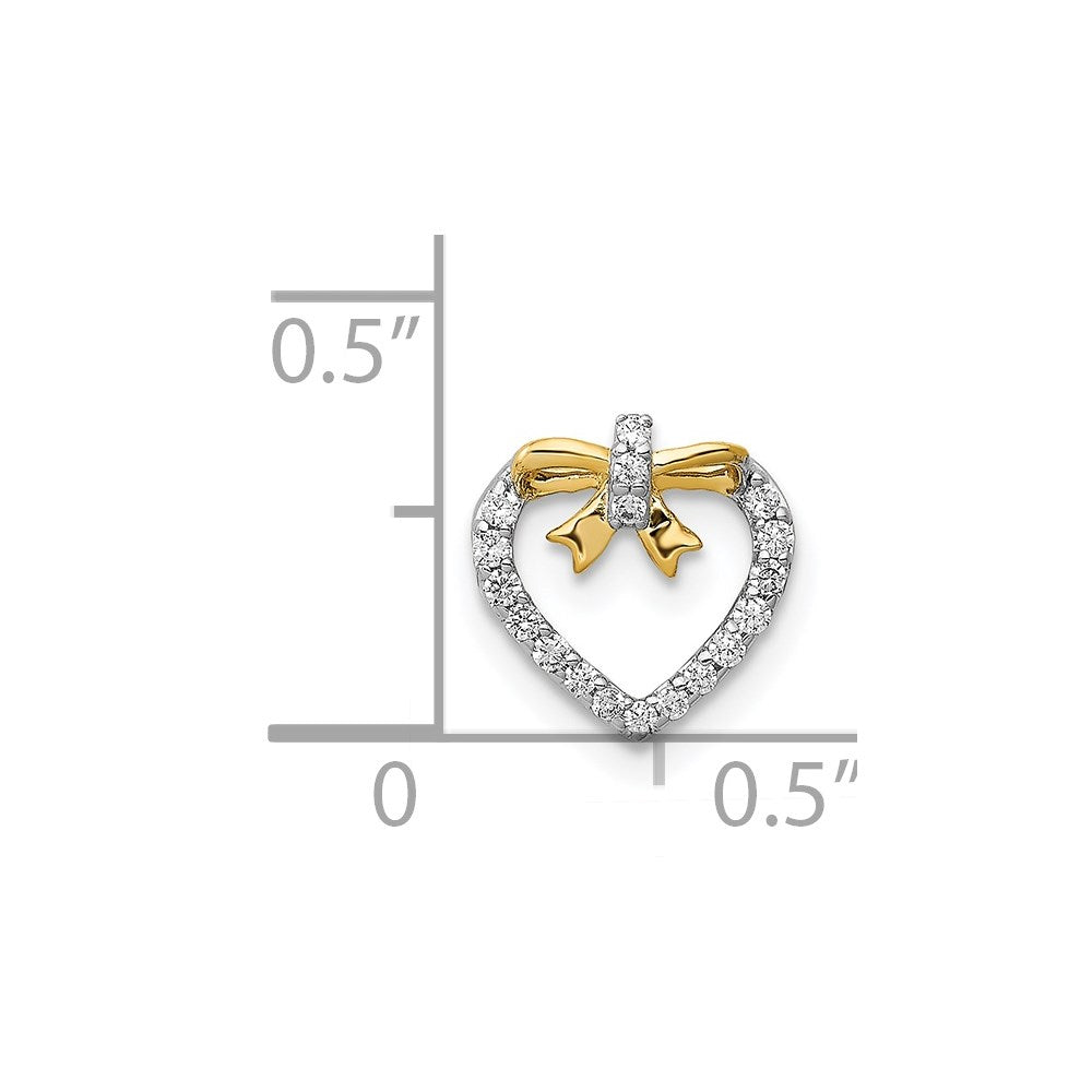 14k White Gold w/ Yellow Rhod Polished 1/10ct. Real Diamond Heart w/ Bow Chain Slide