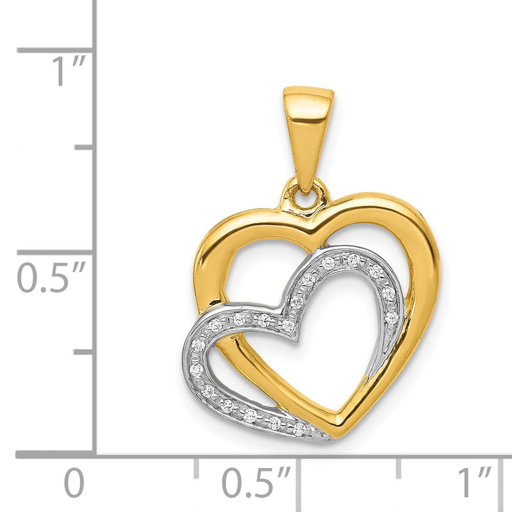 14K Yellow Gold w/ Rhodium Real Diamond Entwined Hearts Pendant