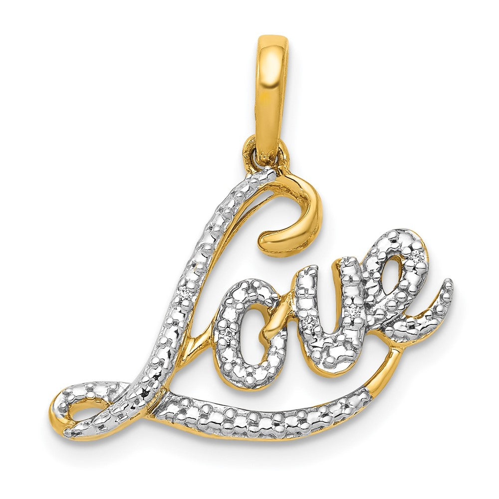 14K Yellow Gold w/Rhodium .02ct. Real Diamond LOVE Pendant