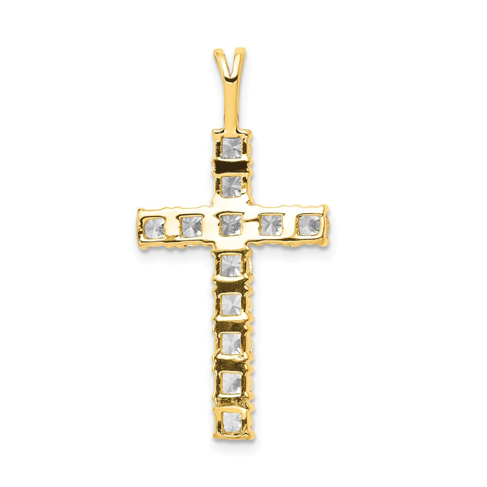 14K Yellow Gold AA Real Diamond Latin Cross Pendant