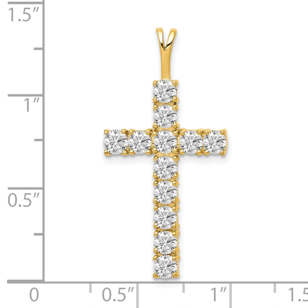 14K Yellow Gold AA Real Diamond Latin Cross Pendant