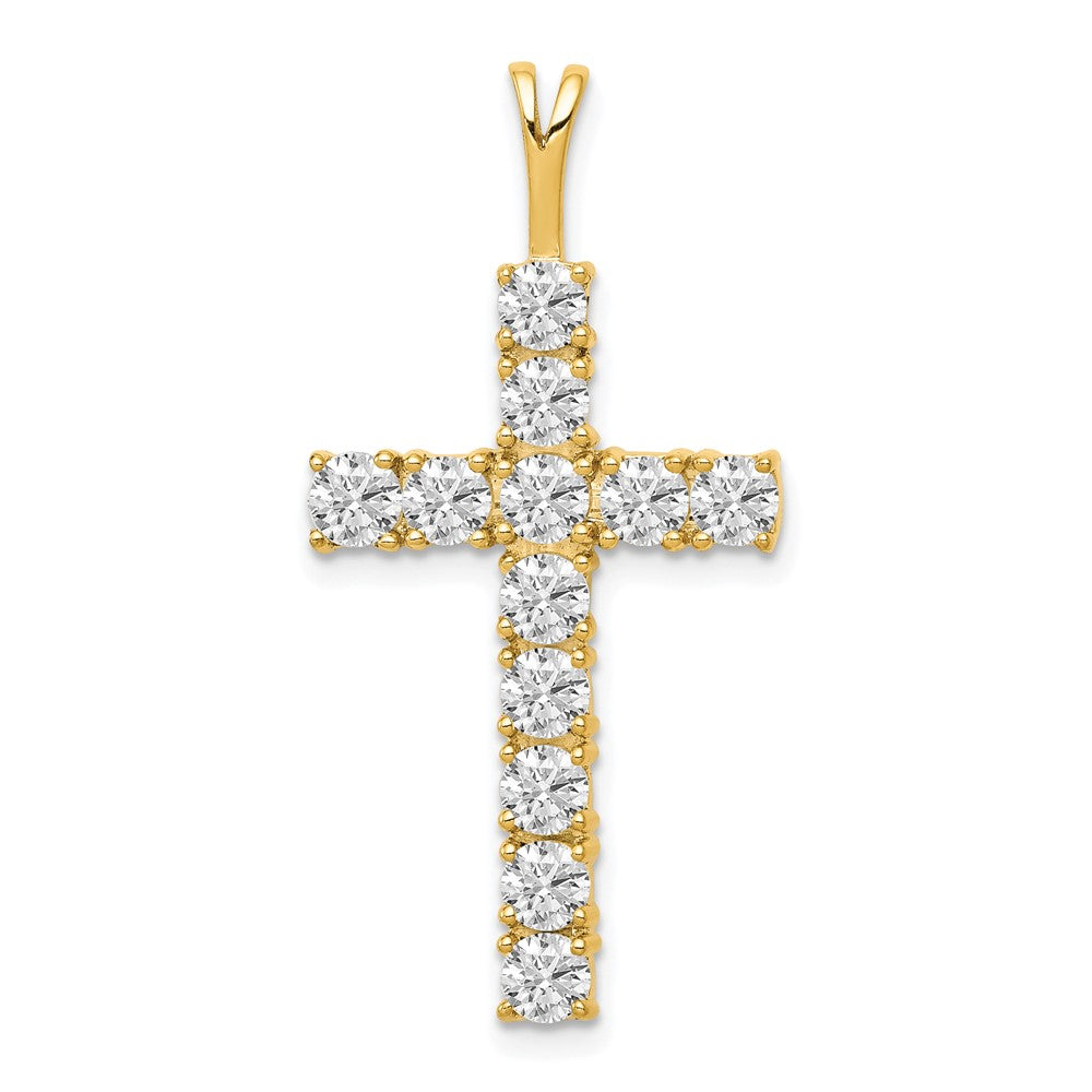 14K Yellow Gold AA Real Diamond Latin Cross Pendant