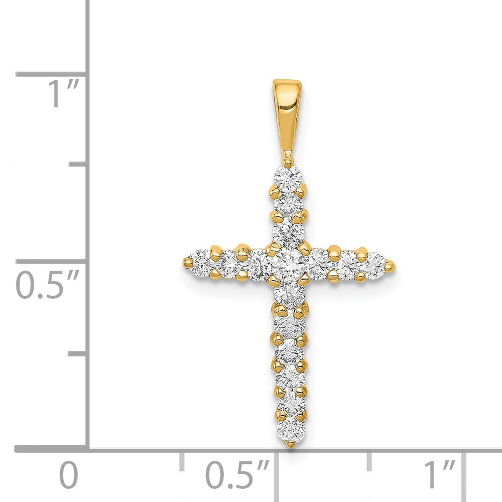 14K Yellow Gold AA Real Diamond Cross Pendant