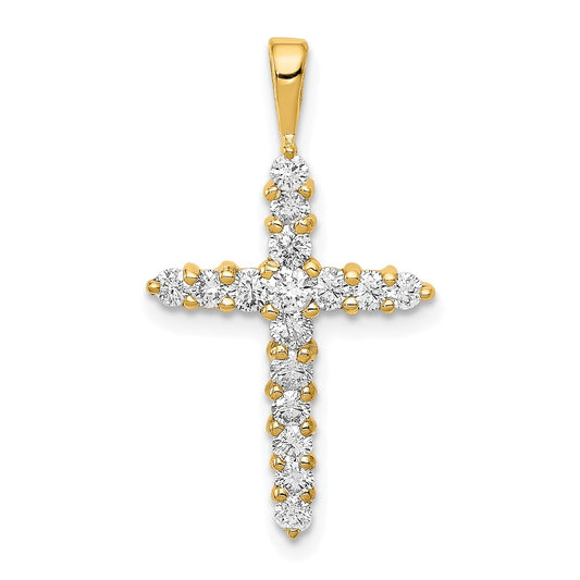 14K Yellow Gold AA Real Diamond Cross Pendant