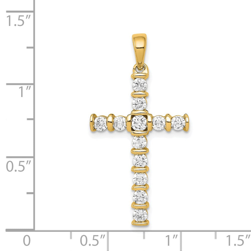 14K Yellow Gold AA 3/4ct. Real Diamond Latin Cross Pendant