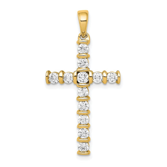 14K Yellow Gold AA 3/4ct. Real Diamond Latin Cross Pendant