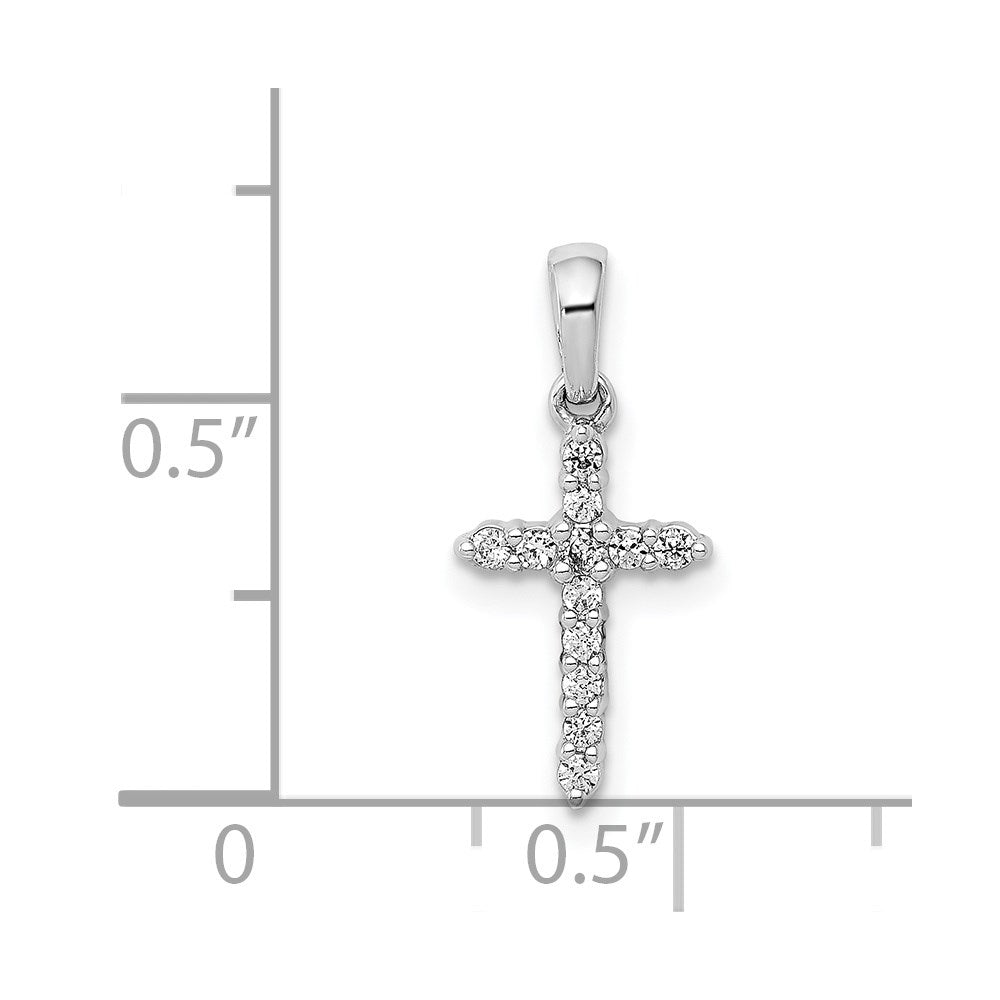 14k White Gold Polished Real Diamond Cross Pendant