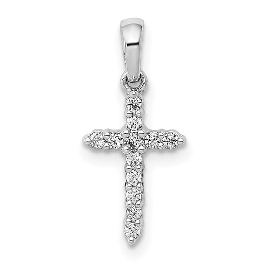 14k White Gold Polished Real Diamond Cross Pendant