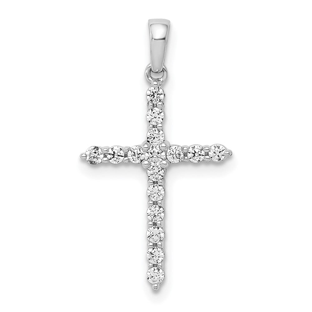 14k White Gold Polished 1/4ct. Real Diamond Cross Pendant