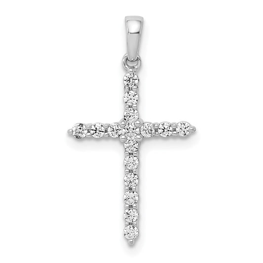 14k White Gold Polished 1/4ct. Real Diamond Cross Pendant