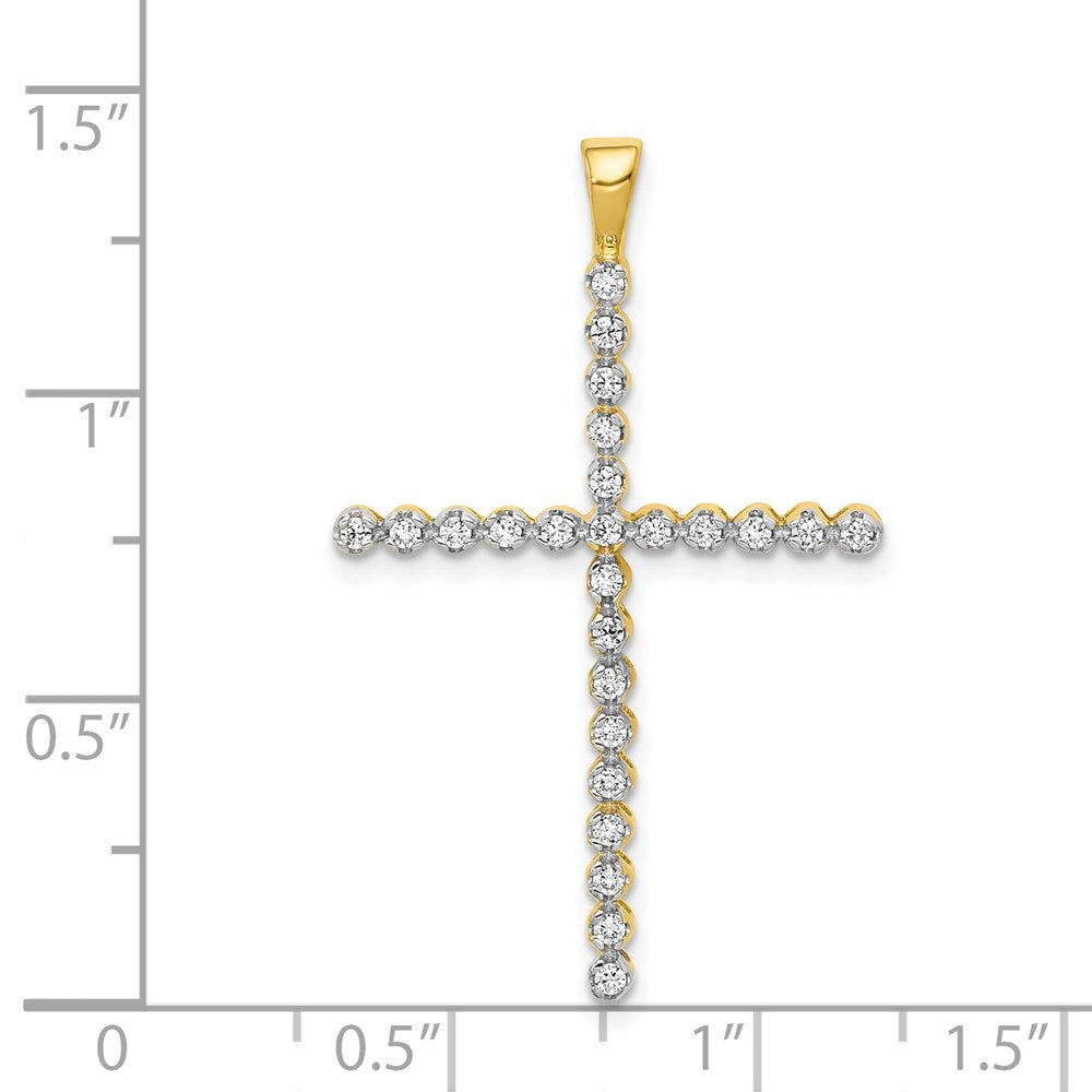 14k Yellow Gold and Rhodium 1/4ct. Real Diamond Cross Pendant