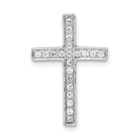 Solid 14k White Gold Simulated CZ Cross Slide Pendant