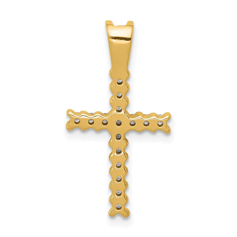 14k Yellow Gold and Rhodium Real Diamond Latin Cross Pendant