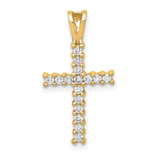 14k Yellow Gold and Rhodium Real Diamond Latin Cross Pendant