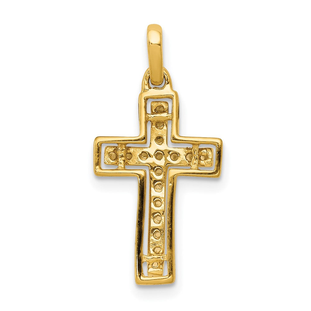 14k Yellow Gold and Rhodium 1/8ct. Real Diamond Cross Pendant