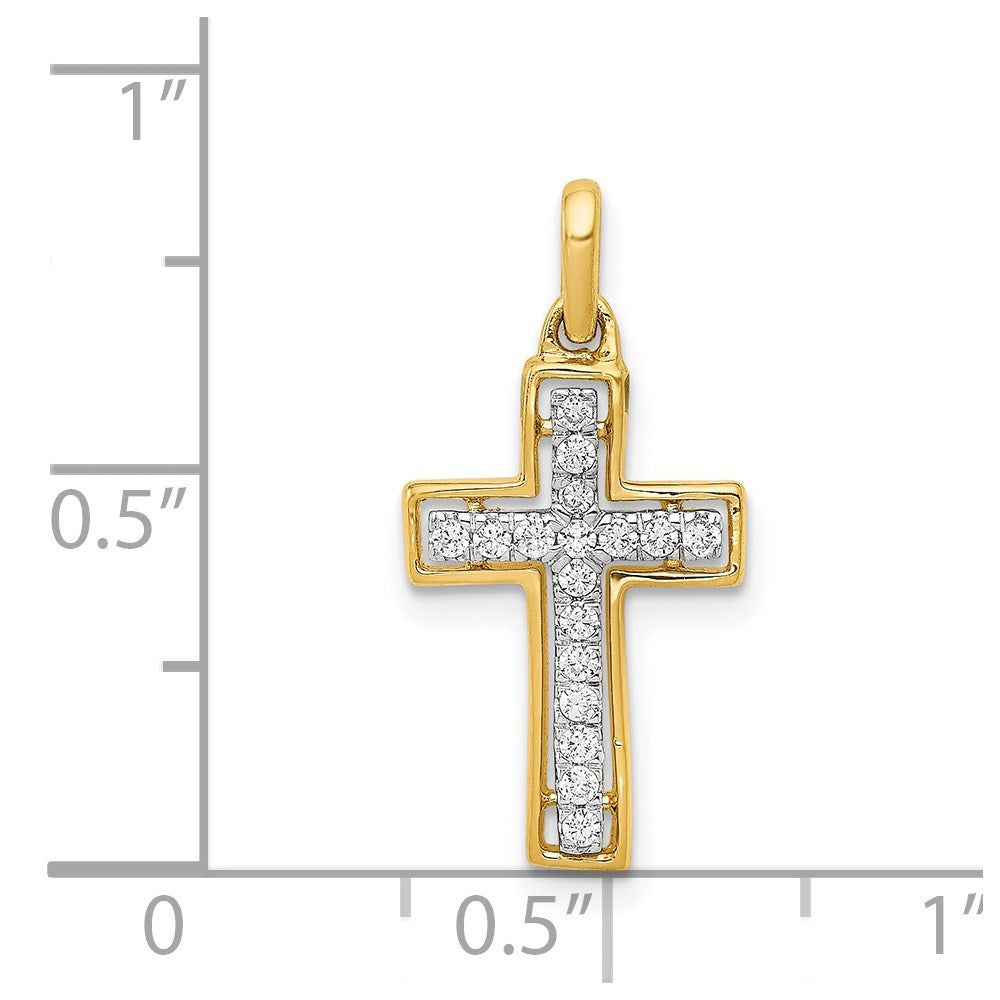 14k Yellow Gold and Rhodium 1/8ct. Real Diamond Cross Pendant