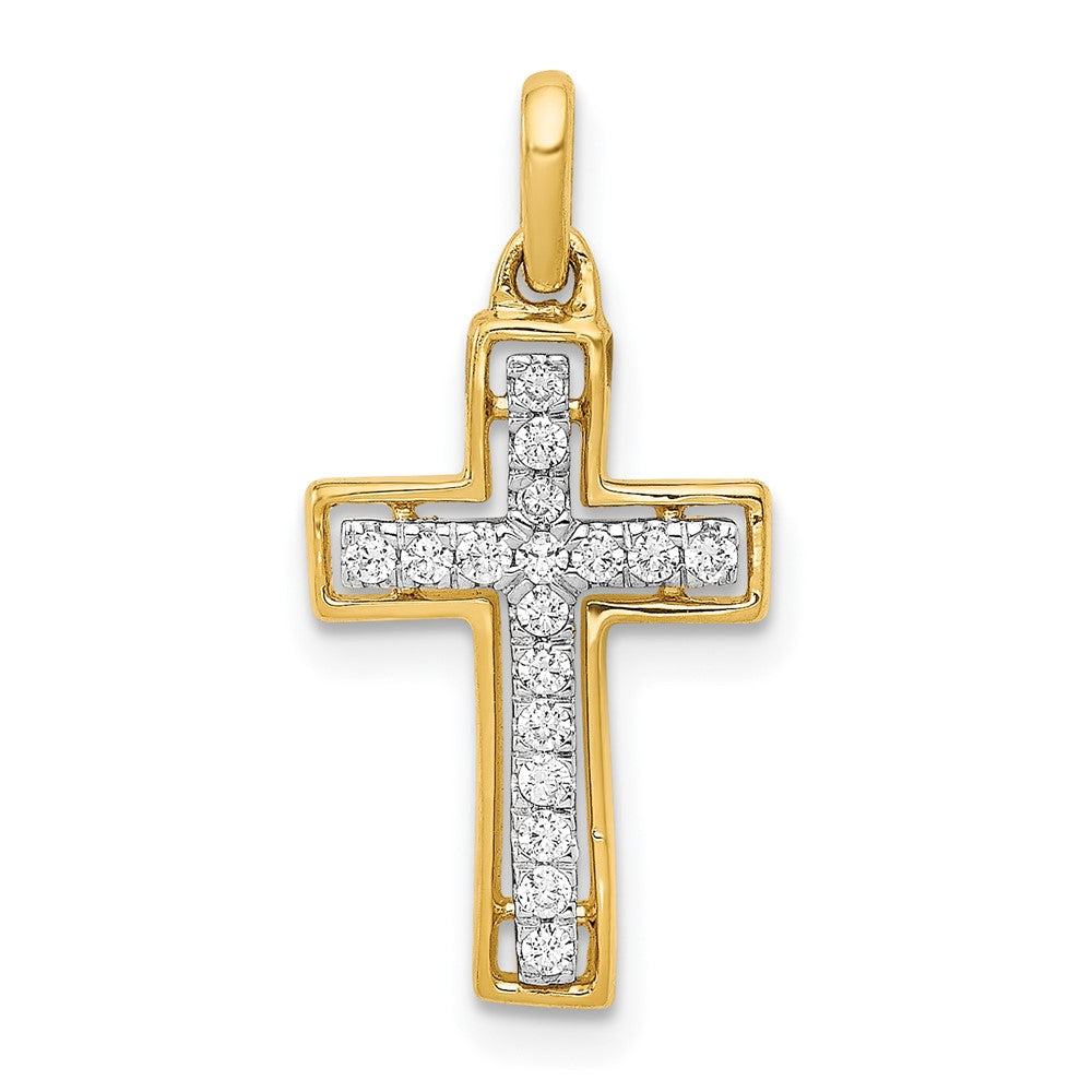 14k Yellow Gold and Rhodium 1/8ct. Real Diamond Cross Pendant