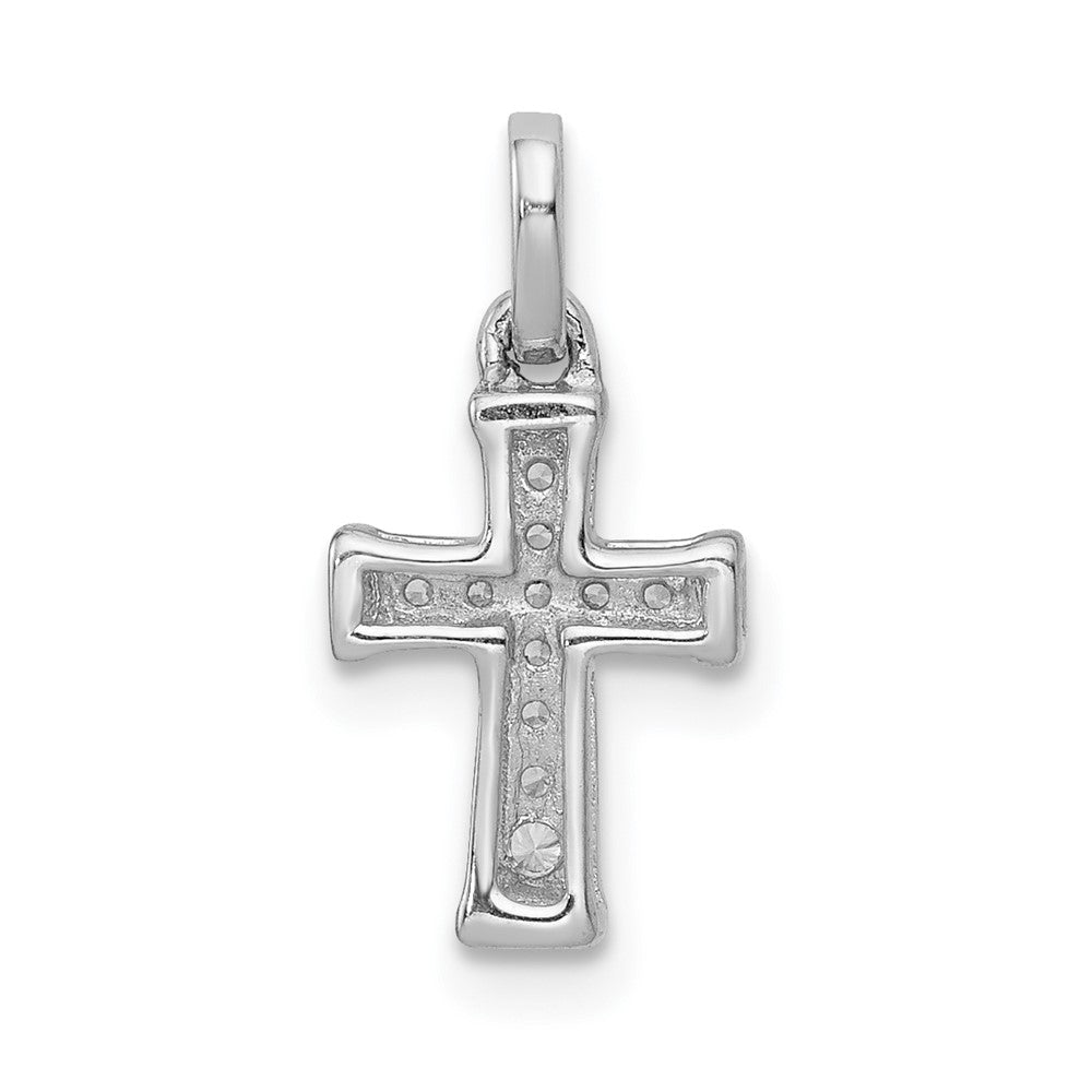 14k White Gold Small 1/20ct. Real Diamond Latin Cross Pendant