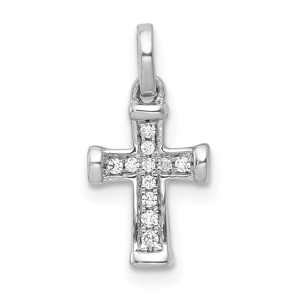 14k White Gold Small 1/20ct. Real Diamond Latin Cross Pendant