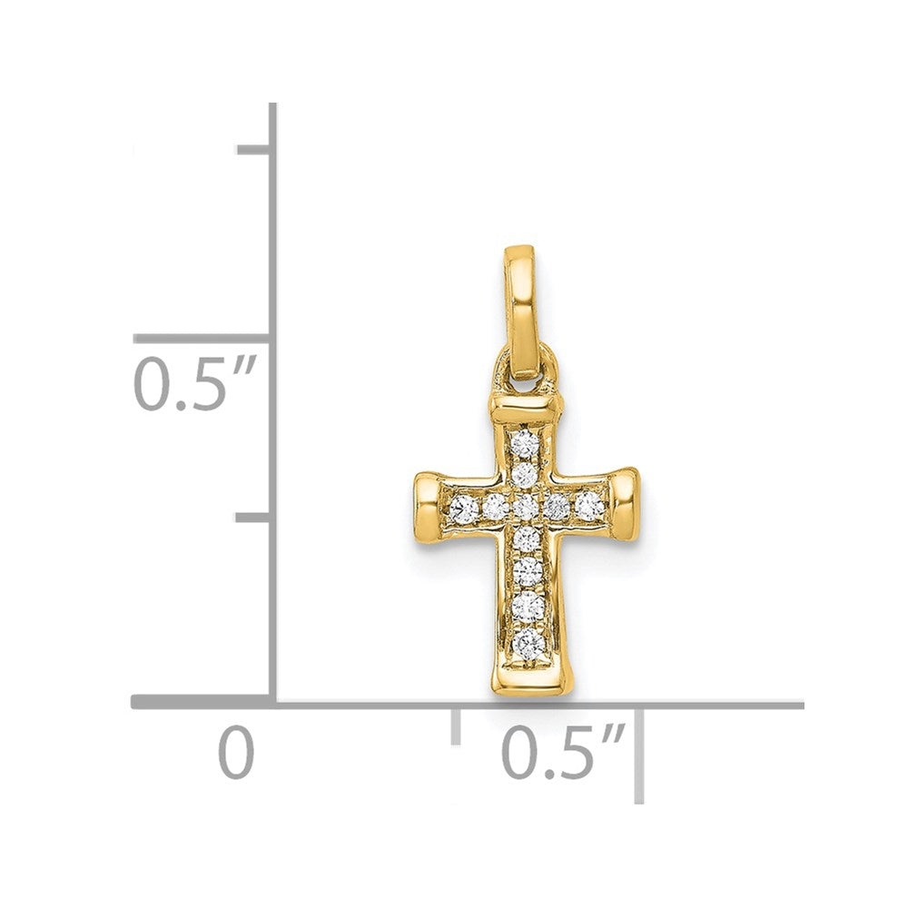 14K Yellow Gold Small 1/20ct. Real Diamond Latin Cross Pendant