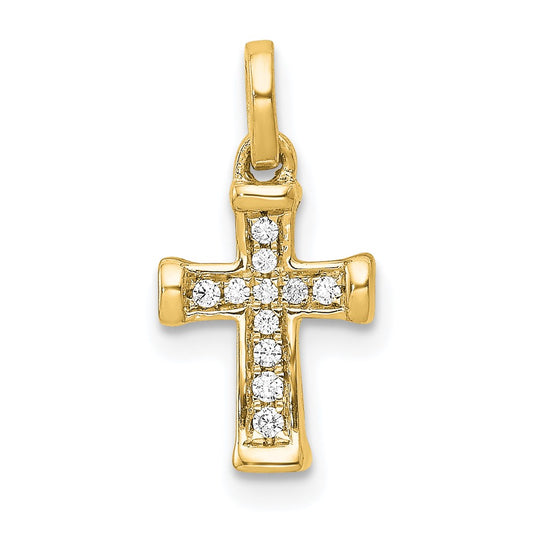 14K Yellow Gold Small 1/20ct. Real Diamond Latin Cross Pendant