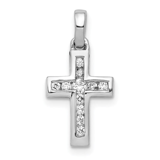 14k White Gold 1/6ct. Real Diamond Latin Cross Pendant