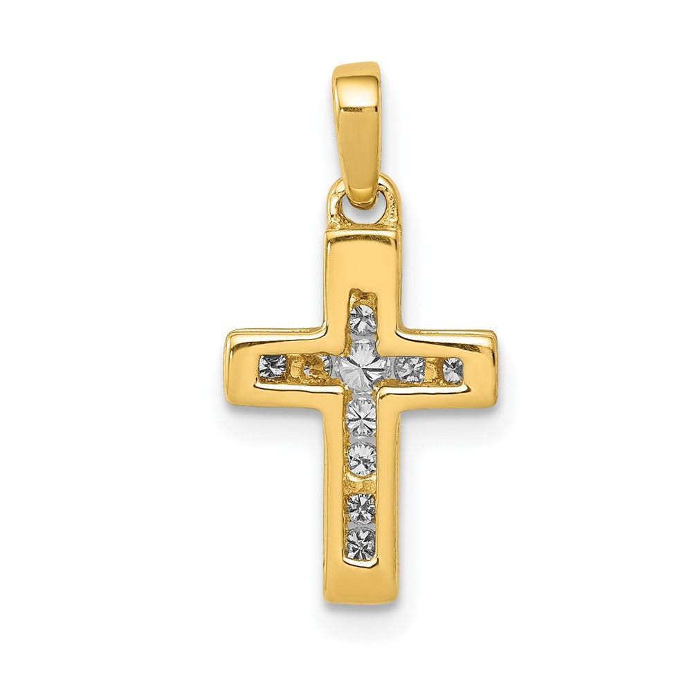 14K Yellow Gold 1/6ct. Real Diamond Latin Cross Pendant