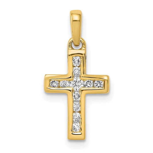 14K Yellow Gold 1/6ct. Real Diamond Latin Cross Pendant