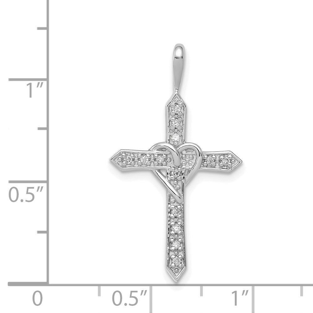 14k White Gold AA 1/10ct. Real Diamond Heart Cross Pendant