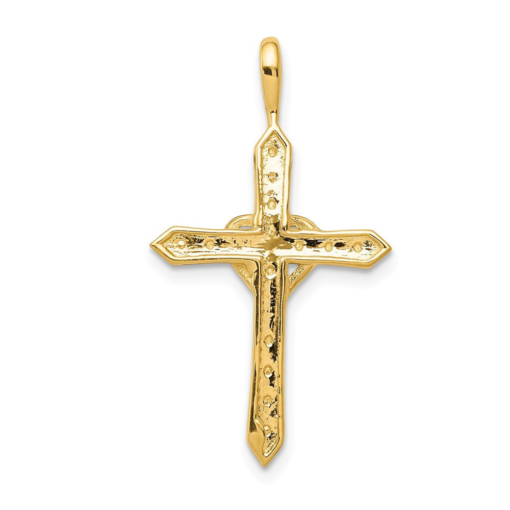 14K Yellow Gold AA 1/10ct. Real Diamond Heart Cross Pendant