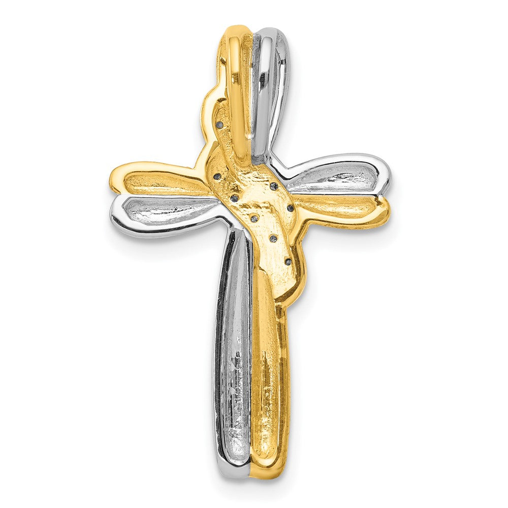 Solid 14k Two-tone Simulated CZ Cross Pendant