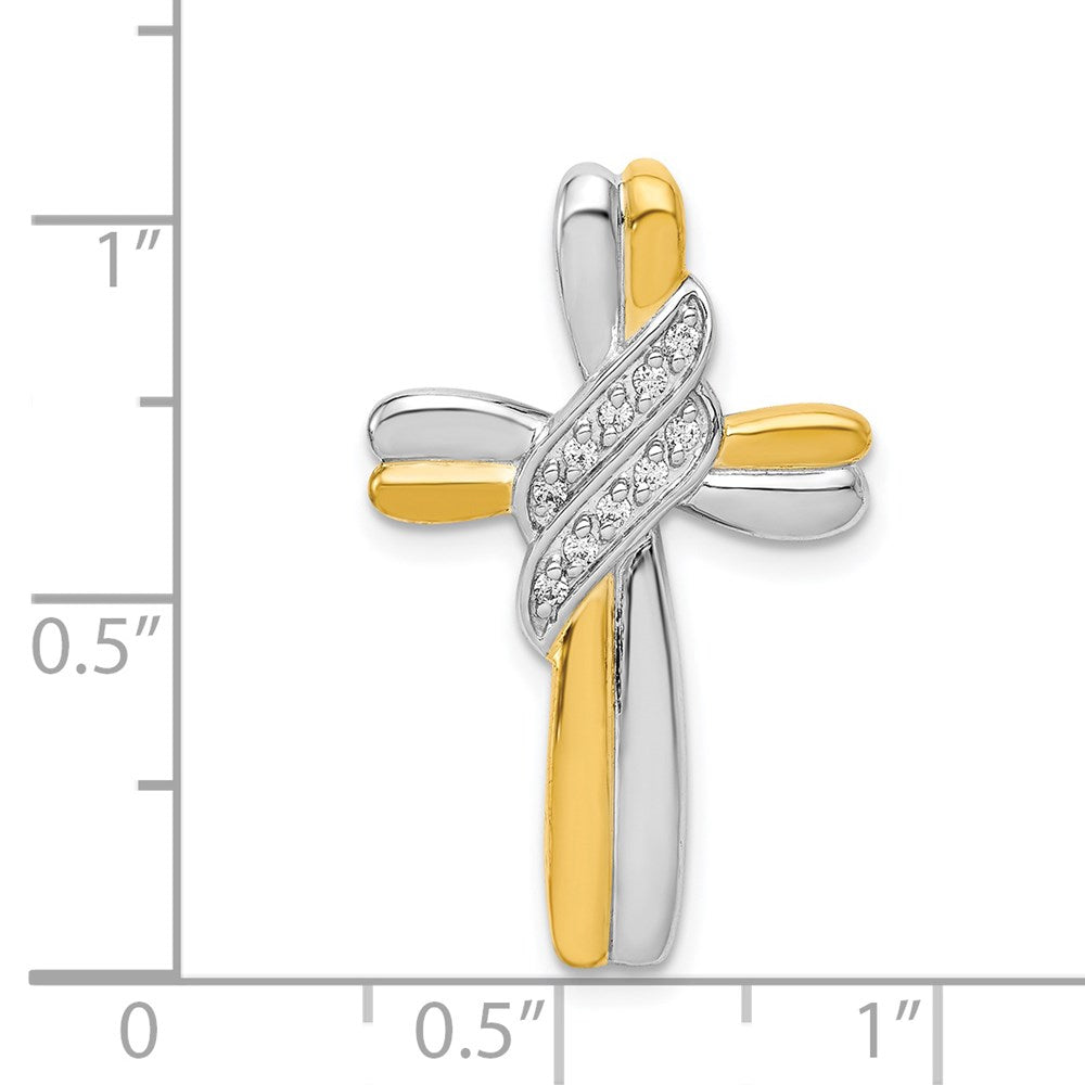 Solid 14k Two-tone Simulated CZ Cross Pendant