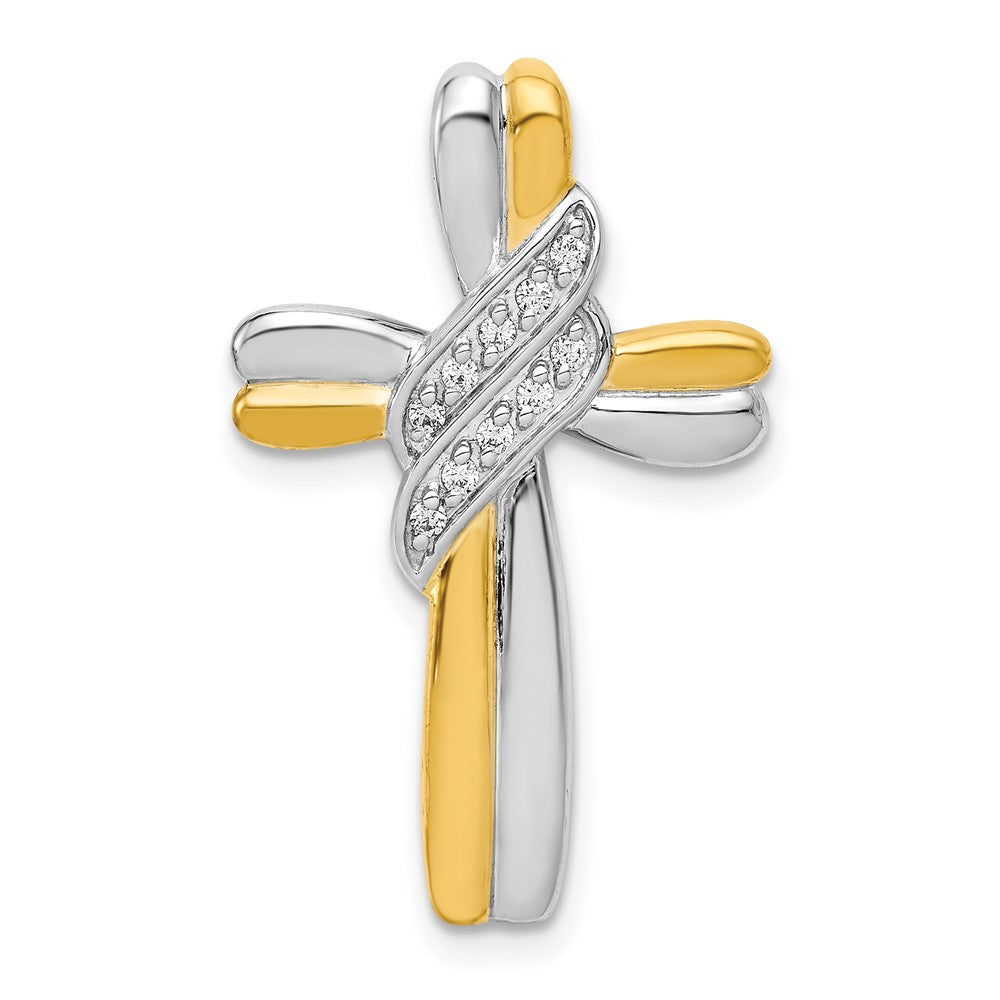 Solid 14k Two-tone Simulated CZ Cross Pendant