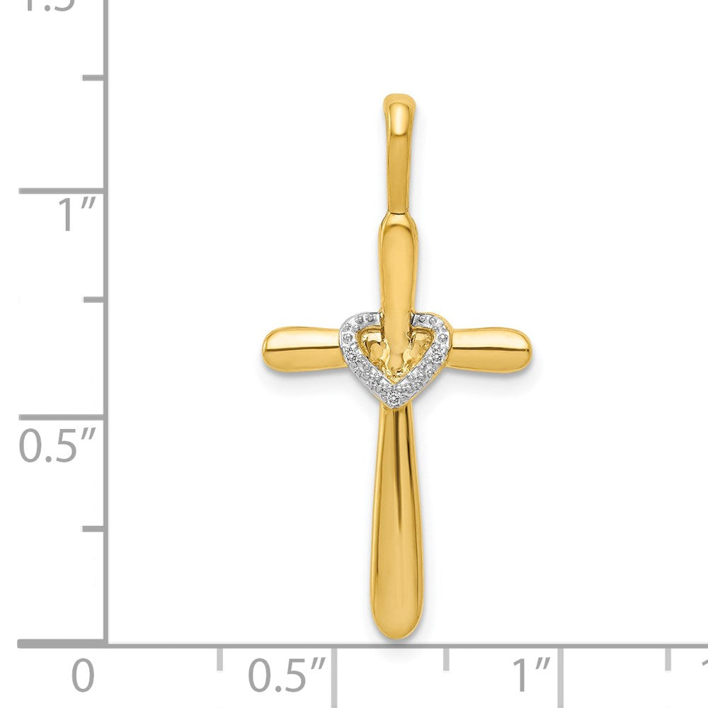 14K Yellow Gold Real Diamond Cross w/Heart Pendant