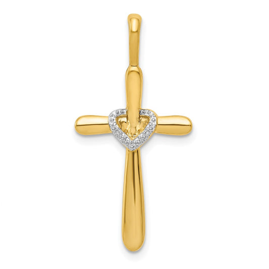 14K Yellow Gold Real Diamond Cross w/Heart Pendant