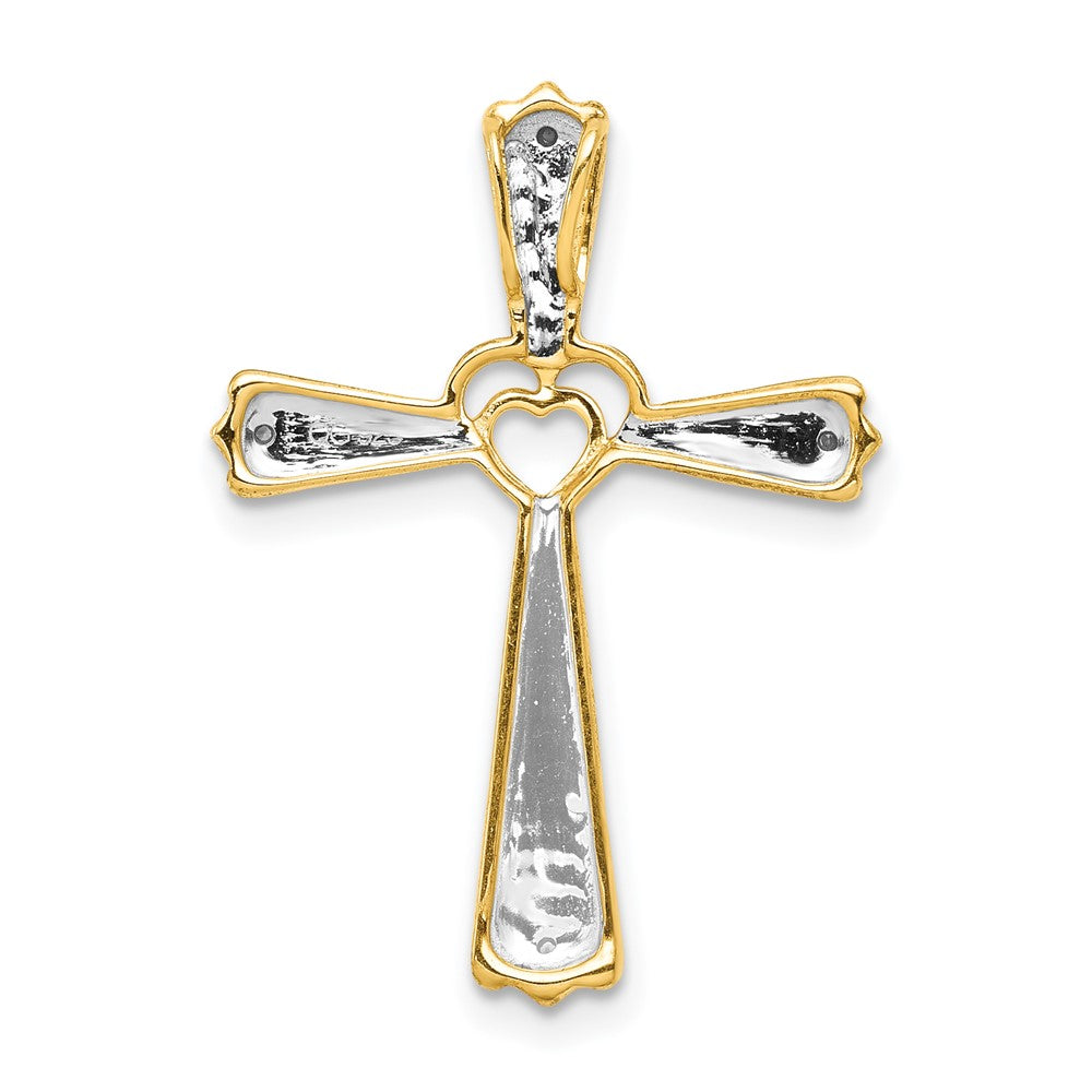 14K Yellow Gold Rhodium Real Diamond Cross Pendant